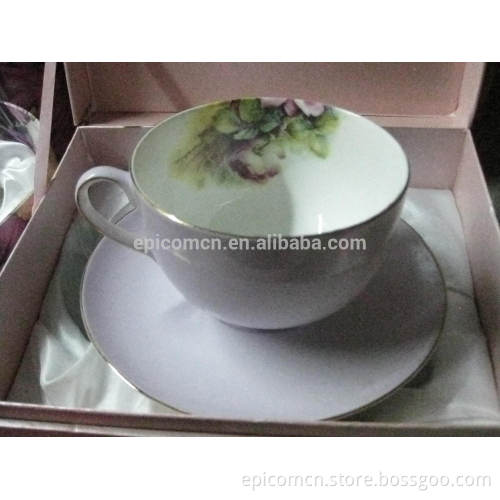 decal inside gold line fine bone china cup and saucer stock on sale